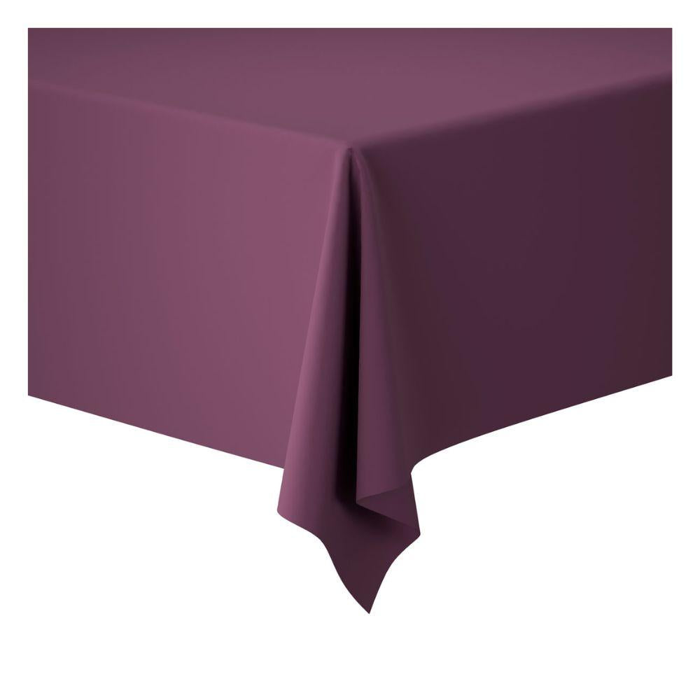 The Duni Dunicel tablecloth rolls 1.18 m x 25 m from Duni GmbH are a solid dark purple tablecloth, ideal for large events and offering flexible decoration as it lays smoothly over rectangular tables.