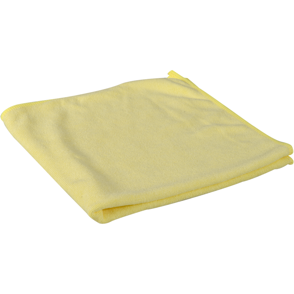 The Abena Re-Seller GmbH ENA Soft microfiber cloth (40x40 cm) in yellow lies folded on a white background - ideal for gentle and effective car care.