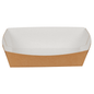 Pictured is an empty medium-sized fries tray from Abena Re-Seller GmbH, made from eco-friendly kraft paper, on a white background. The simple rectangular tray has slanted sides and is delivered in a pack of 90 pieces.