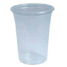 Pictured is a transparent Abena Re-Seller GmbH drinking glass made of shatterproof polypropylene against a white background. This dishwasher-safe cup has a slightly flared rim and smooth sides.
