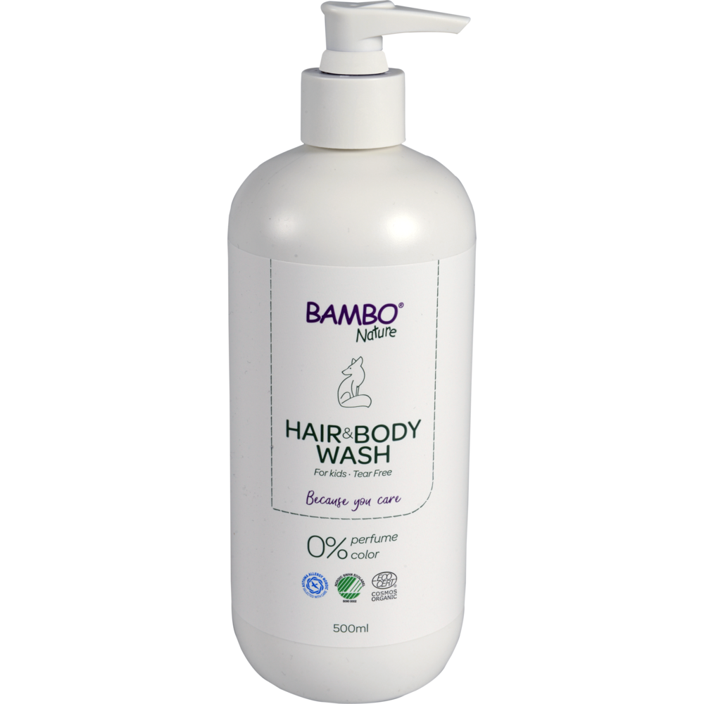 The Bambo Nature Baby Shampoo for Skin & Hair by Abena Re-Seller GmbH comes in a 500 ml bottle. Tear-free, 0% perfume and color, for children with sensitive skin, eco-certified - ideal as baby shampoo and body wash. Pack of 6 pieces.
