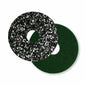 Two round floor pads from Arcora International GmbH, including the Arcora Pu-Pad Orbital 17" with a special green back (pack of 5), are shown overlapping - a black pad with white speckles and a solid green pad on a white background.