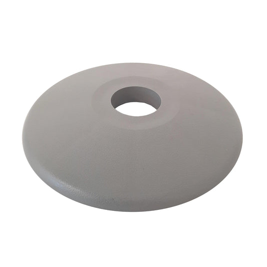 Eine graue, runde Novocal-Stoßscheibe für Stationswagen (1 Satz = 4 Stück) mit einem großen Loch in der Mitte, dargestellt auf weißem Hintergrund.