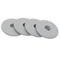 Four gray Novocal bumper discs for multipurpose vehicles (1 set = 4 pieces) by Novocal lie slightly overlapping on a white background. Each disc has a central hole, ideal as a spare part for your equipment.