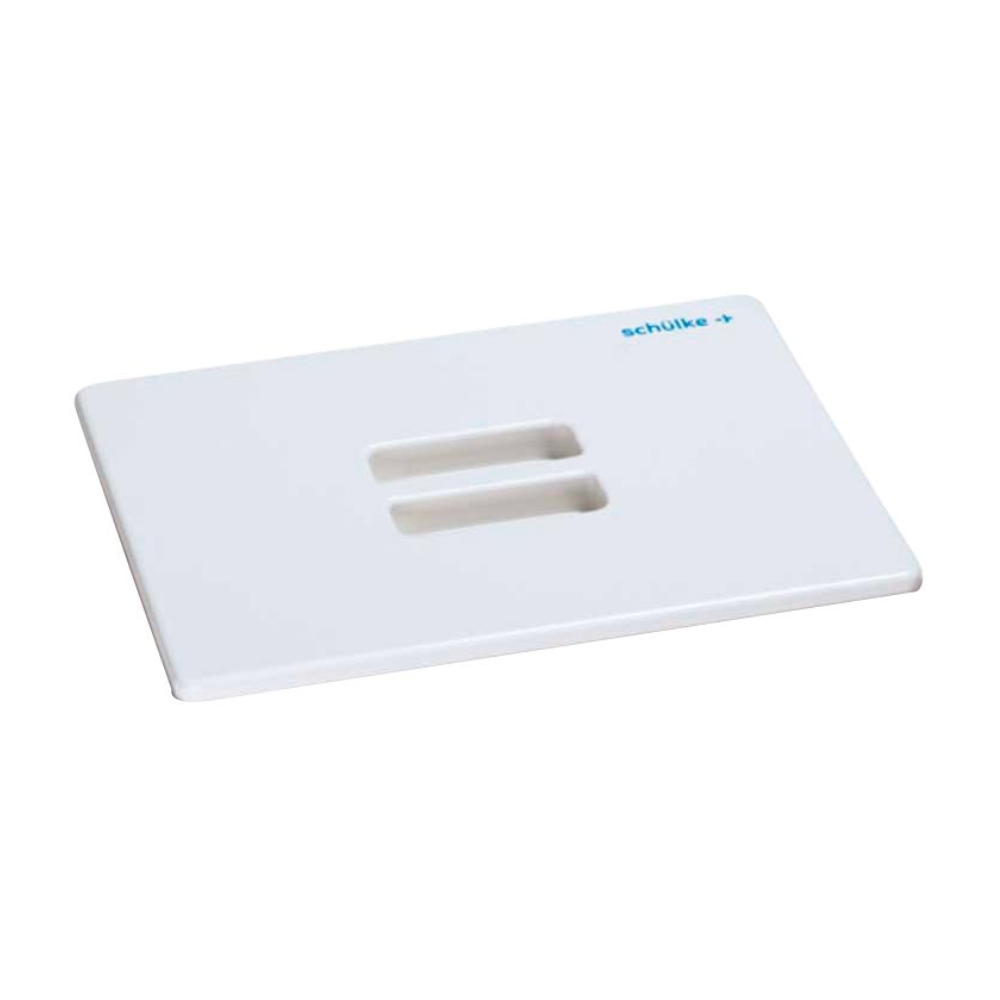 The Schülke Tub System 3 Liters from Schülke & Mayr GmbH is a white, rectangular item with two parallel, rectangular slots in the middle and the brand name "schülke" in blue lettering in the upper right corner, making it ideal for instrument preparation and medical applications.