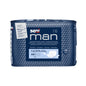 A blue package of Seni Man Normal incontinence pad for men from TZMO Deutschland GmbH contains 15 pads with an absorbency of 2.5 out of 6 drops – for discretion and safety.