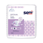A package of Seni Optima Plus incontinence pads with waistband from TZMO Deutschland GmbH, size M, offers ergonomic protection and premium quality. The package contains 10 incontinence pads for adults. Brand logo and product name are displayed.