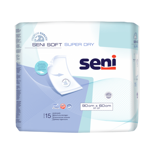Seni Soft Super Dry Bettschutzunterlage, 90 x 60 cm - 15 Stück