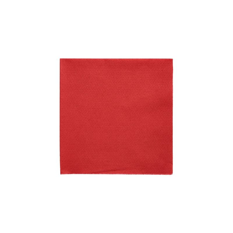 A single red 1-ply PAPSTAR napkin (33 x 33 cm, 1/4-folded) from PAPSTAR GmbH stands centered on a white background. The smooth texture and vibrant color emphasize the environmentally friendly design.