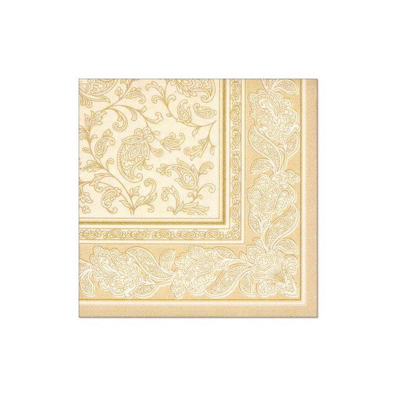 Wir präsentieren die PAPSTAR Servietten der „ROYAL Collection“, präsentiert als 20er-Packung mit 1/4-Falz-Design im Format 40 cm x 40 cm. Diese blassgelben Servietten der PAPSTAR GmbH sind mit aufwendigen weißen und hellgoldenen Blumen- und Paisleymustern verziert und weisen durchgehend detaillierte symmetrische Ränder und Elemente auf. Ideal zur Verschönerung jeder Tischdekoration.