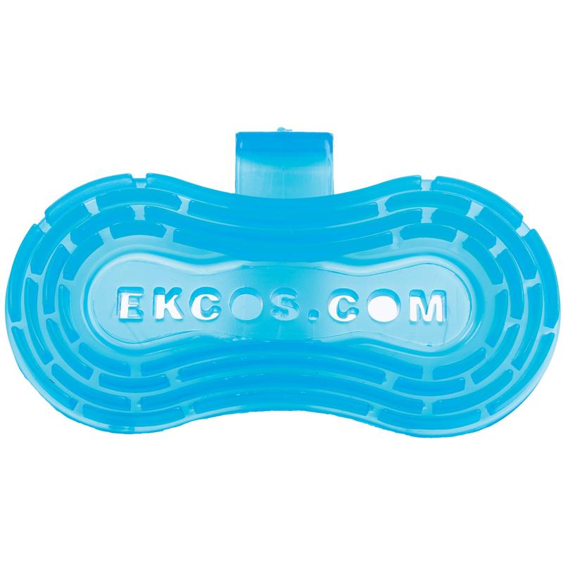 The Ekco Clip Air Freshener, Blue Fresh from Diversey Deutschland GmbH & Co. OHG is a blue toilet bowl freshener in a pack of 10, designed to provide long-lasting freshness.