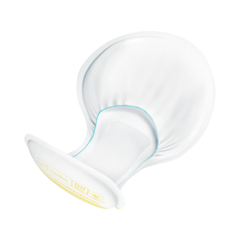 The TENA Comfort Extra incontinence pad, manufactured by Essity Germany GmbH, is a white, rounded fabric pad that fits seamlessly against the skin. It features a curved raised section at one end for ergonomic comfort and offers reliable protection for individuals with urinary incontinence. Available in packs of 40 pieces.