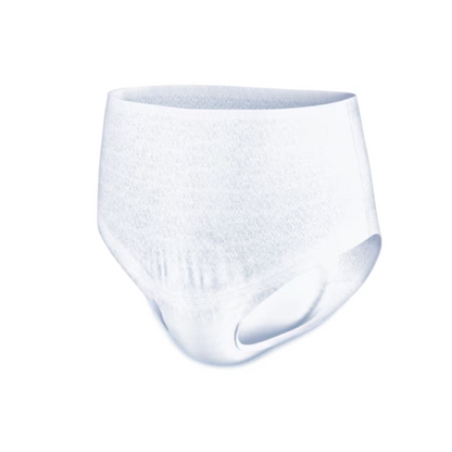 A pair of TENA Proskin Pants Normal incontinence pants, manufactured by Essity Germany GmbH, for adults with incontinence. These are white disposable underwear with elastic leg openings and a waistband.