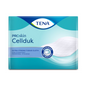 Pictured is the packaging of the TENA ProSkin Cellduk dry wipe 25 x 26 cm in blue and green colors. It shows the product name and the description: "Extra strong tissue wipe for daily personal hygiene with increased wet strength." Additionally, an image of a white cloth is included.