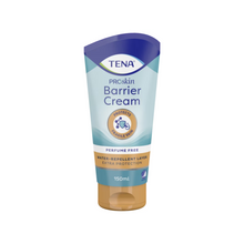 A 100 ml tube of TENA Zinc Cream with 10% zinc oxide from TENA – Essity Germany GmbH in a blue-beige design. The label highlights that the cream is fragrance-free, forms a water-repellent layer, and provides additional protection for sensitive skin. This product ensures gentle care for sensitive areas.