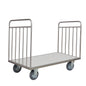 Der Novocal Transportwagen ohne Rückwand verfügt über einen Edelstahlrahmen, eine flache Oberfläche, offene Seiten und vertikale Stangen an beiden Enden - ideal für den Transport großer oder schwerer Gegenstände. Alle Rohrverbindungen sind für eine lange Lebensdauer vollständig verschweißt.