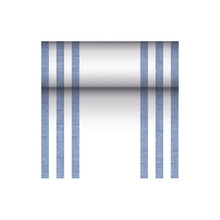 Als Teil der „ROYAL Collection“ der PAPSTAR GmbH zeigt dieses nahtlose Muster vertikale blaue Streifen auf weißem Hintergrund. Der PV-Tissue-Mix sorgt für Haltbarkeit bei gleichzeitiger Eleganz, mit gleichmäßig verteilten Streifen, die ein symmetrisches und ausgewogenes Erscheinungsbild erzeugen, wodurch es sich perfekt für jeden stoffähnlichen Tischläufer von PAPSTAR eignet.