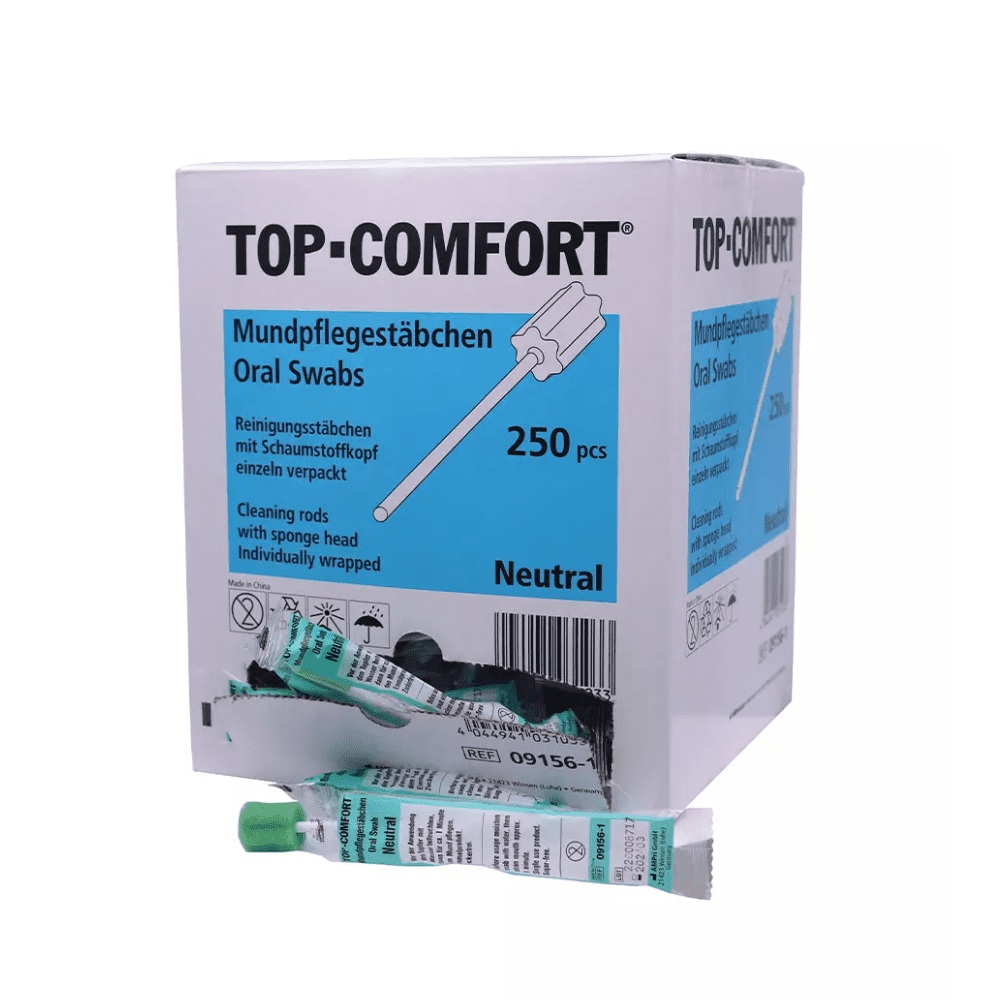 Top-Comfort PP Mundpflegestäbchen mit PU Schwamm, Geschmack Neutral - 250 Stück