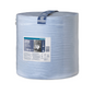 The Tork 130080 Premium High-Performance Industrial Wiping Paper Roll in Light Blue and Plastic Packaging features a 3-ply design label with product details and a worker image. Brand: TORK - Essity Professional Hygiene Germany GmbH.