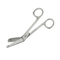 A Lister bandage scissors by Servoprax GmbH with stainless steel blades and round handles. This sterile bandage scissors is equipped with a blunt tip on one blade for safe cutting and is ideal for precise and hygienic use in various medical environments.