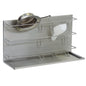 The Novocal wall shelf made of stainless steel (approx. 950 mm, 1 piece) offers ideal storage space for wash bowls and urine bottles thanks to three horizontal rods and a shelf at the bottom.