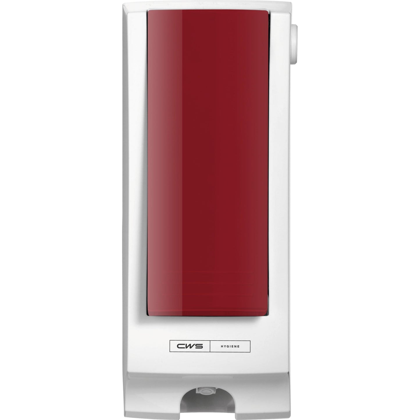 The CWS front panel for Paradise Seatcleaner is a white, wall-mounted dispenser with a striking red front and CWS branding, perfect for improving toilet hygiene.