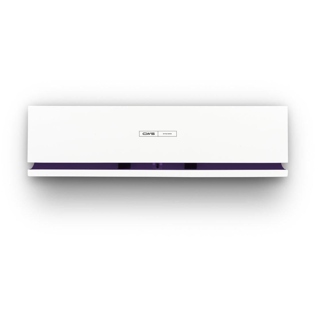 The CWS front panel for the Air Bar fragrance dispenser is a white, rectangular wall-mounted device with a central CWS logo and a narrow, dark opening at the bottom. It offers a modern design for an elegant and contemporary look.