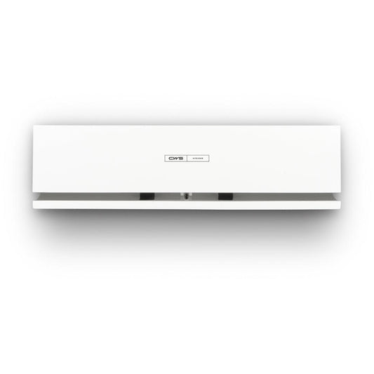 Das CWS Frontpanel für Duftspender Air Bar ist ein schlichtes, weißes, rechteckiges Wandpanel mit einem kleinen CWS-Logo in der Mitte und einem sichtbaren Luftauslass im unteren Bereich, das modernes Design widerspiegelt.