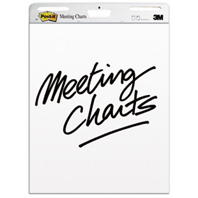 A large Post-it® Super Sticky self-adhesive Meeting Chart/Flipchart for wall mounting 559 (63.5 x 76.2 cm, 30 sheets/pad, 2 pads), white, from 3M Deutschland GmbH, with "Meeting Charts" at the front and the 3M logo at the top right.