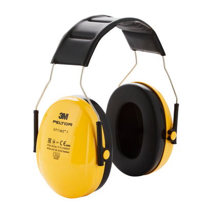 The 3M™ PELTOR™ Optime™ I Ear Muffs H510A from 3M Deutschland GmbH, in yellow, offer a padded headband and foam-padded ear cups, providing hearing protection with an SNR of 27 dB. Delivered as a single package.