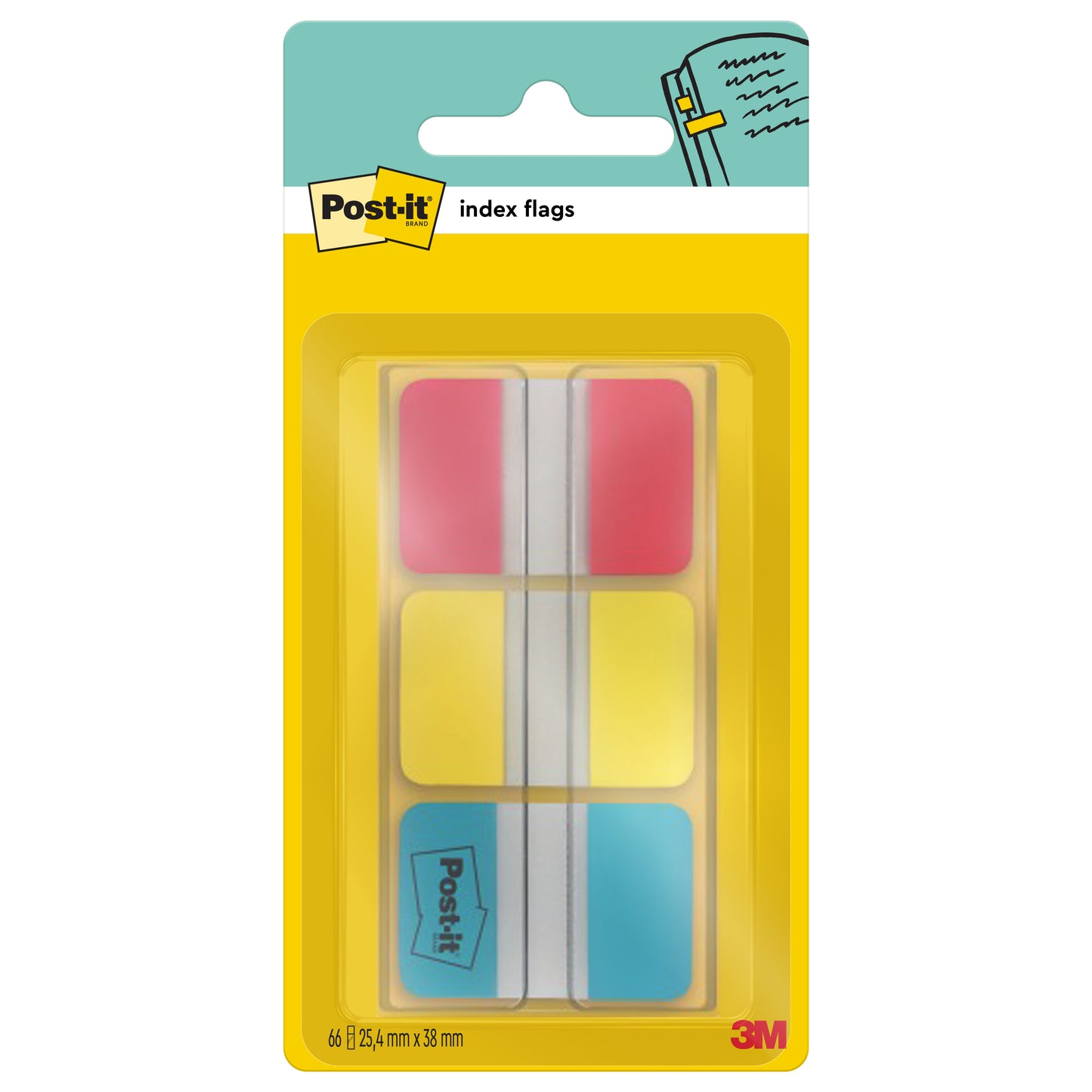 The Post-it® Index Strong Filing Tabs from 3M Deutschland GmbH come in various colors, each with its own stack. Each pack contains 66 tabs (25.4 mm x 38.1 mm) per dispenser and is marked with the 3M logo on the yellow packaging.