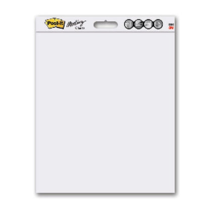 A pack of Post-it® Super Sticky self-adhesive Meeting Chart 566 by 3M Deutschland GmbH, white, 58.4x50.8 cm, 20 sheets per block, 2 blocks with handle cutout and 8 Command™ strips - perfect as a flipchart for wall mounting.
