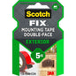 The packaging of the Scotch-FIX™ Double-Sided Outdoor Mounting Tape 5412-1915-P (19 mm x 1.5 m, 1 roll) from 3M Deutschland GmbH highlights its weather-resistant properties and 5 kg load capacity, with a photo showing a house number sign.