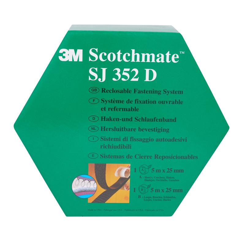3M™ Hook and Loop Tape SJ352D, Black, 25mm x 5m, 4.4mm, Indoor, Dispensing Box | Pack (1 piece)