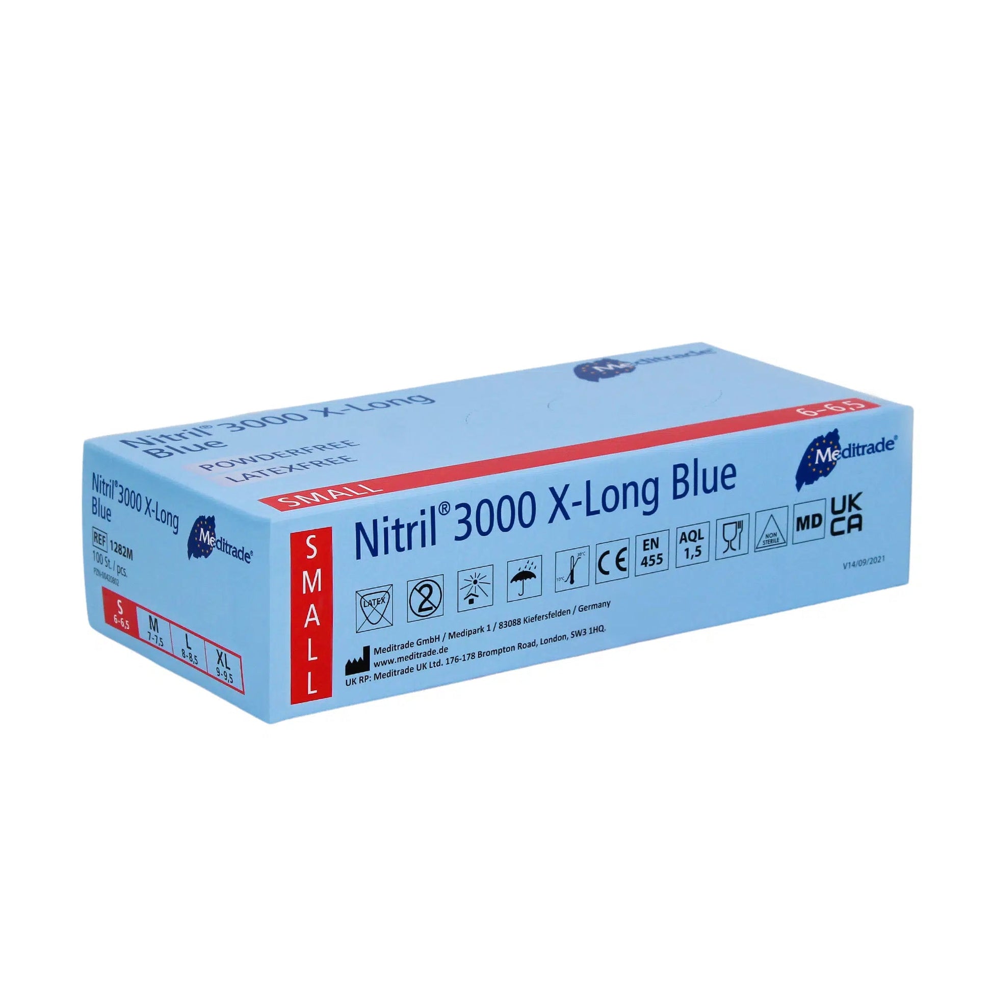 MEDITRADE NITRIL® 3000 X-Long 100 pièces. Gants de nitrile extra-longs, bleu